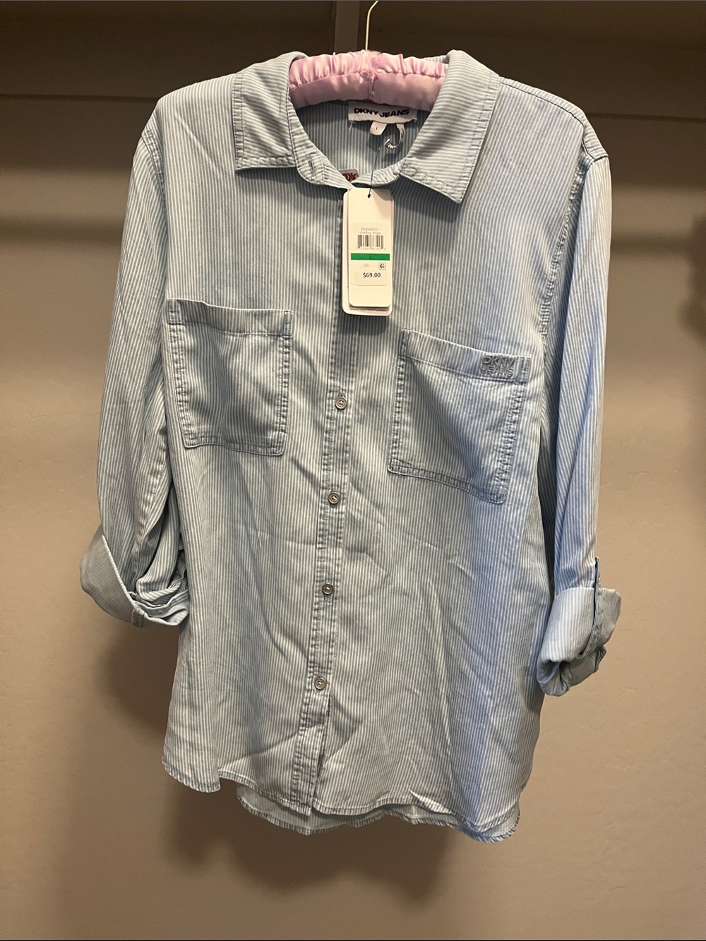 DKNY Light Blue Pinstripe Women's Button-Down Shirt